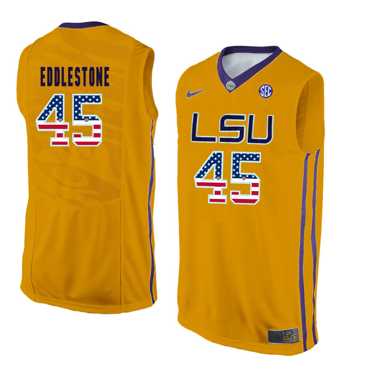 Men LSU Tigers #45 Eddlestone Yellow Flag Customized NCAA Jerseys->customized ncaa jersey->Custom Jersey